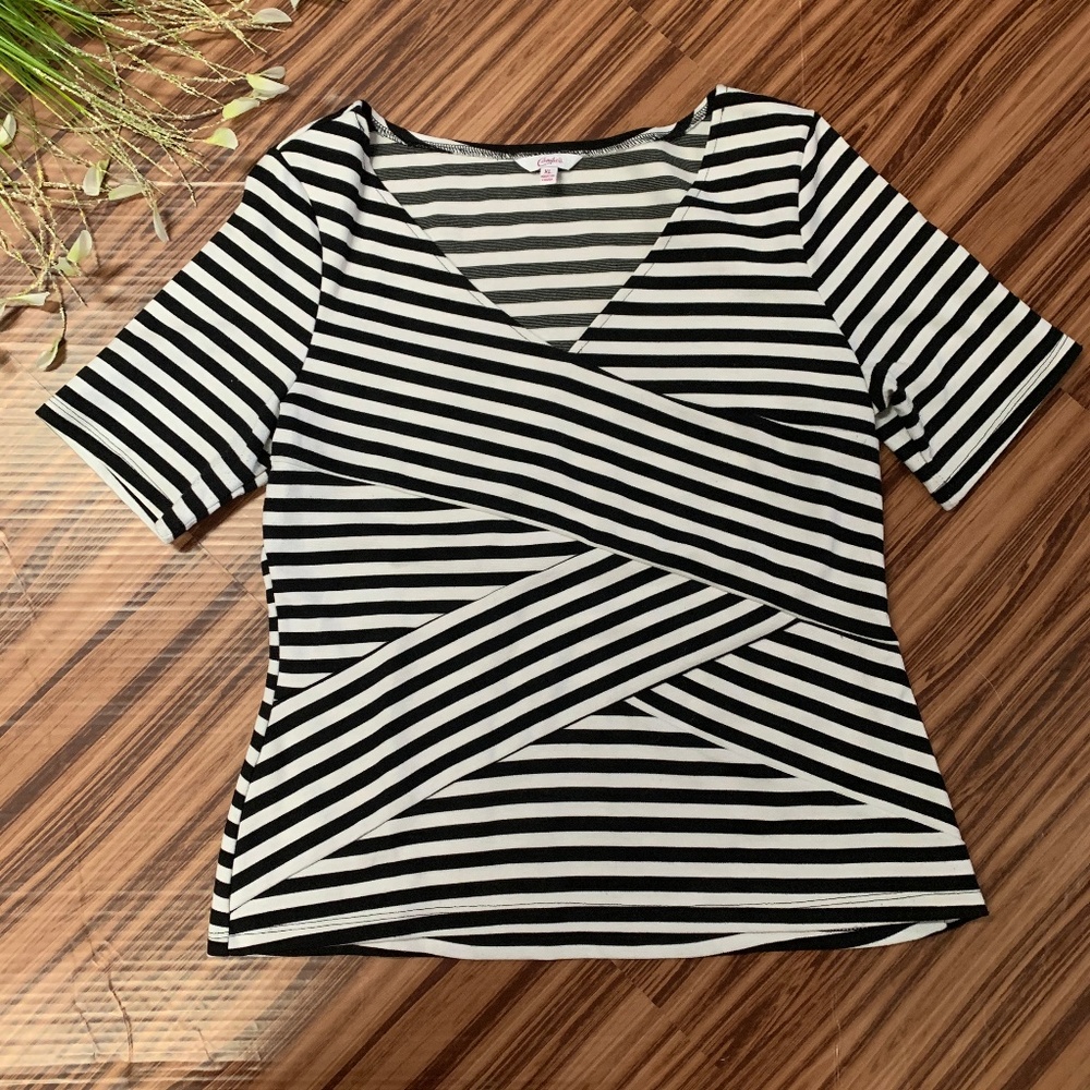 Candies Cross Stripes Black and White Top, Size XL